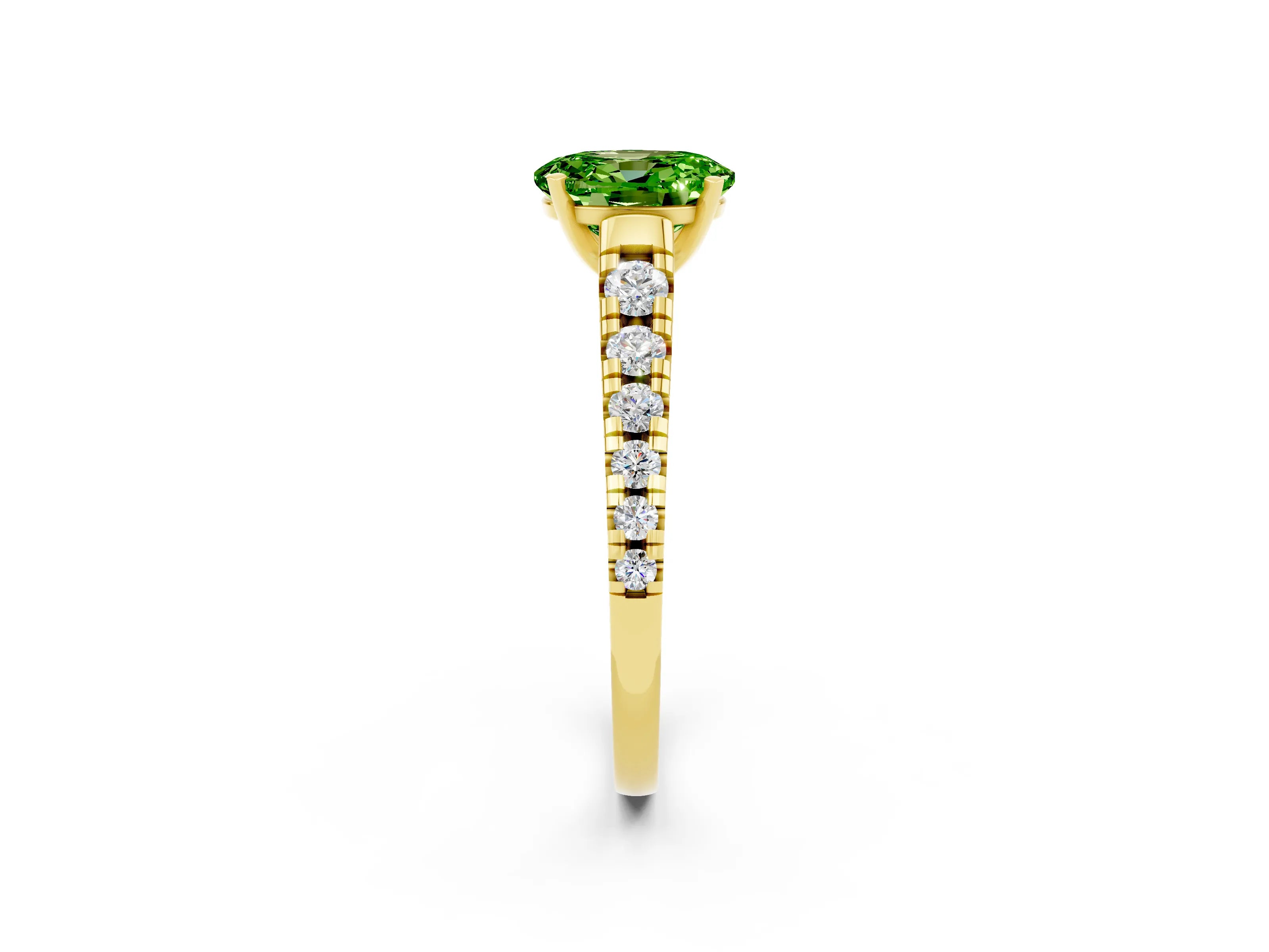 Yellow gold Fancy White Oval Cut Peridot Solitaire Ring with Cathedral Setting and Pavé Band_2