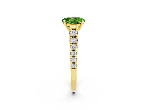 Yellow gold Fancy White Oval Cut Peridot Solitaire Ring with Cathedral Setting and Pavé Band_2