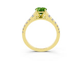 Yellow gold Fancy White Oval Cut Peridot Solitaire Ring with Cathedral Setting and Pavé Band_3