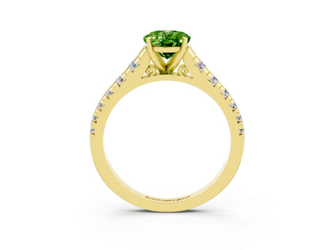 Yellow gold Fancy White Oval Cut Peridot Solitaire Ring with Cathedral Setting and Pavé Band_3