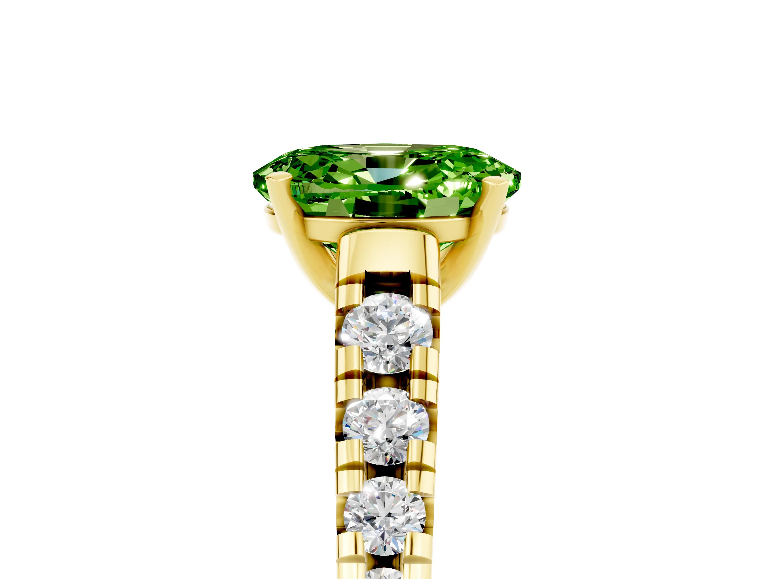 Yellow gold Fancy White Oval Cut Peridot Solitaire Ring with Cathedral Setting and Pavé Band_5