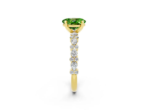 Yellow gold Fancy White Oval Cut Peridot Solitaire with Side Stones, Pave Band, Four-Prong Setting_14