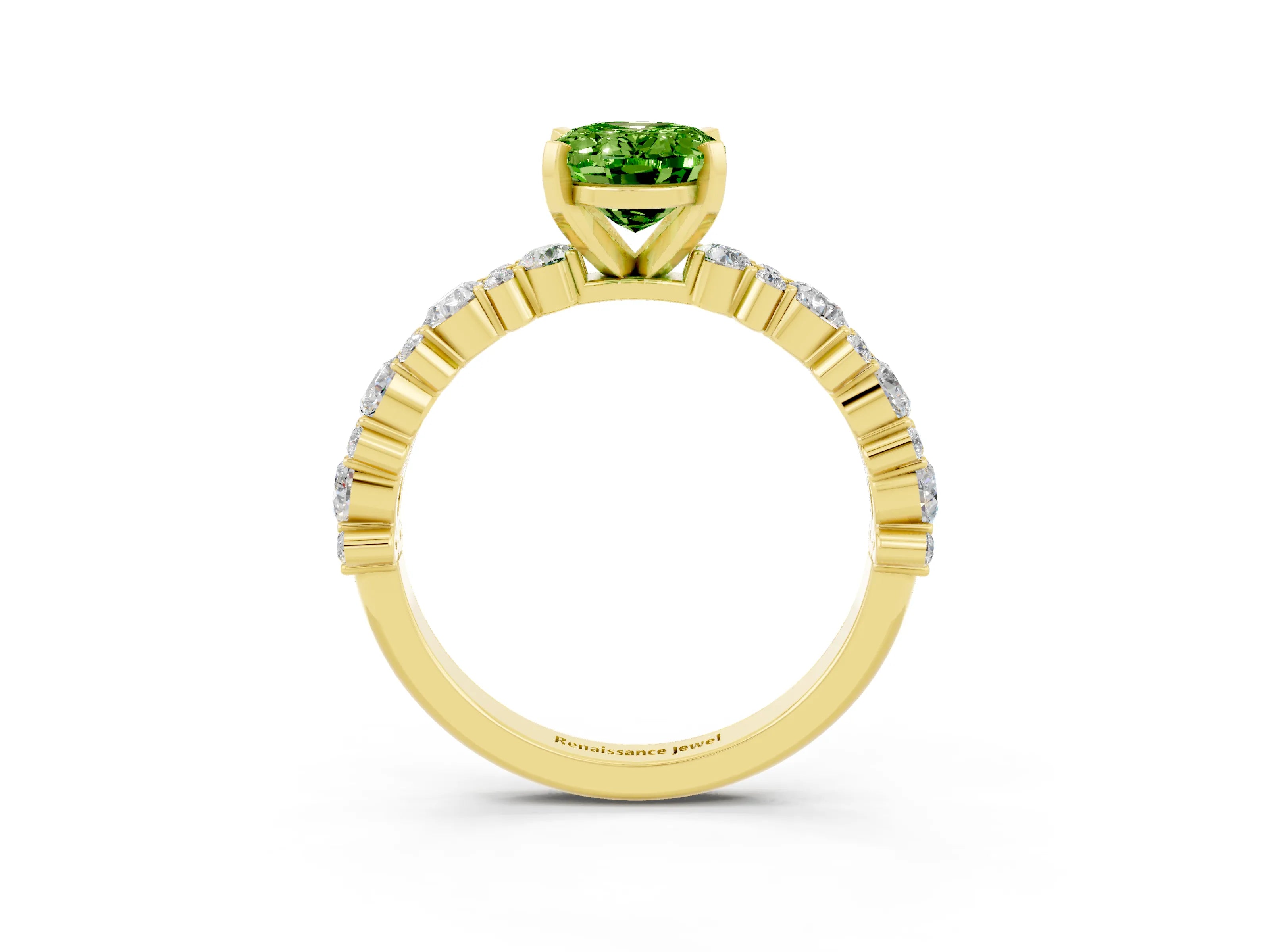 Yellow gold Fancy White Oval Cut Peridot Solitaire with Side Stones, Pave Band, Four-Prong Setting_15