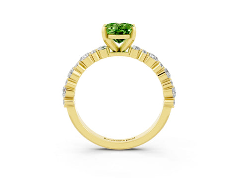 Yellow gold Fancy White Oval Cut Peridot Solitaire with Side Stones, Pave Band, Four-Prong Setting_15