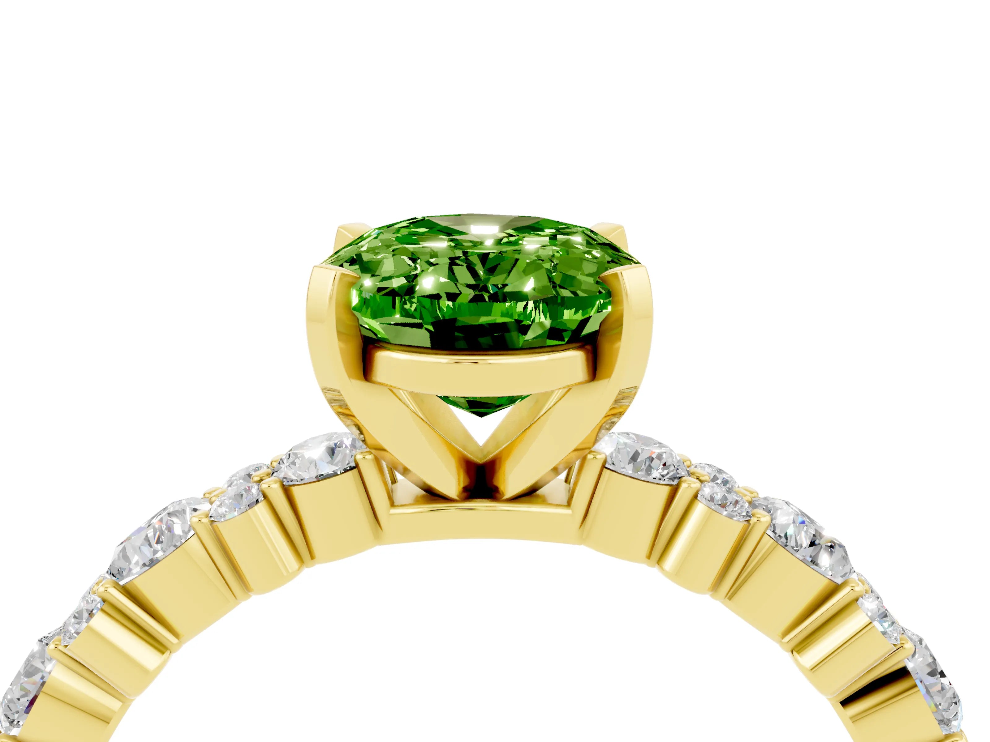 Yellow gold Fancy White Oval Cut Peridot Solitaire with Side Stones, Pave Band, Four-Prong Setting_16