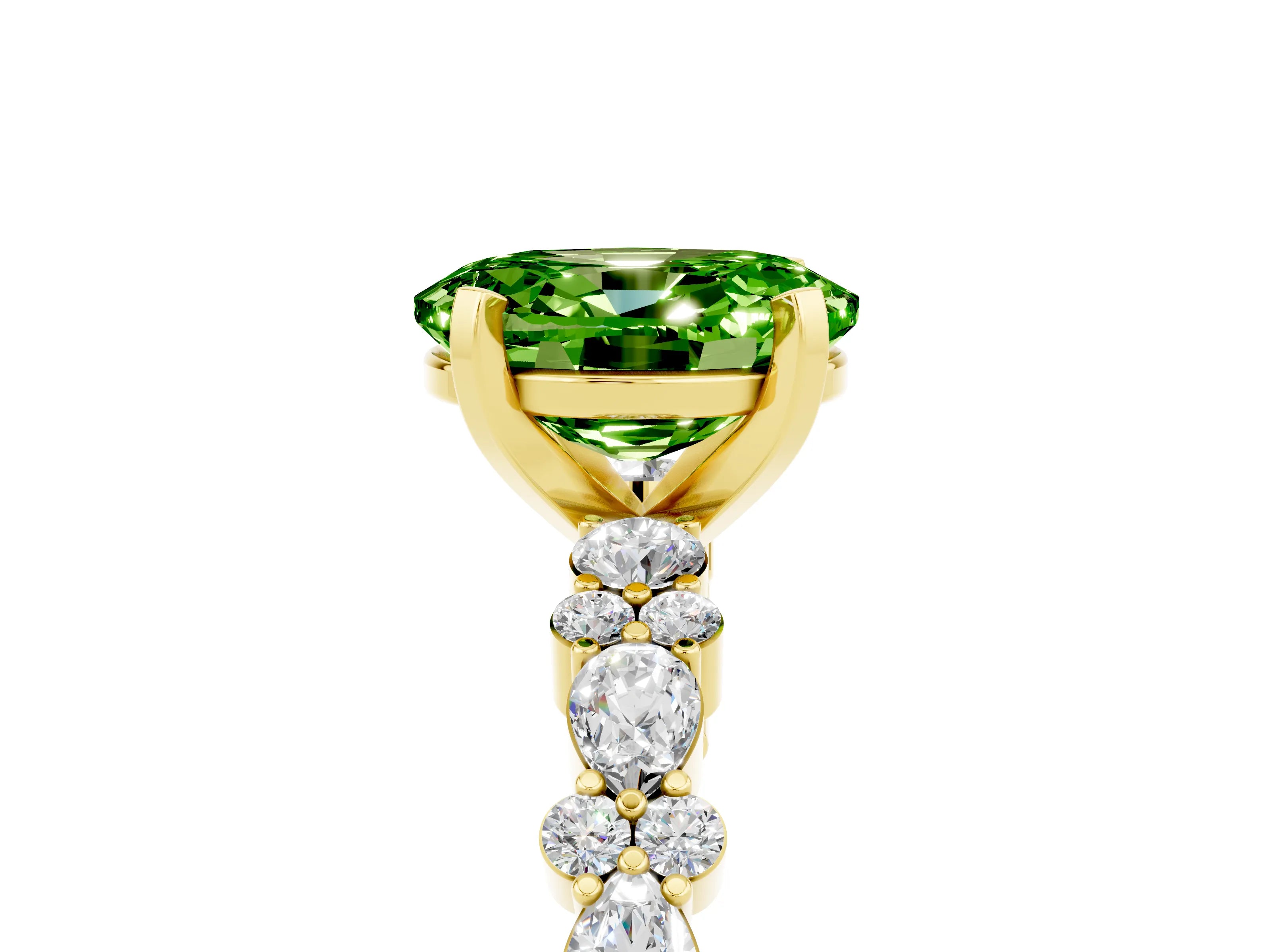 Yellow gold Fancy White Oval Cut Peridot Solitaire with Side Stones, Pave Band, Four-Prong Setting_17