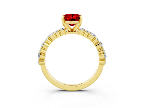Yellow gold Fancy White Oval Cut Ruby Solitaire with Side Stones, Pave Band, Four-Prong Setting_3