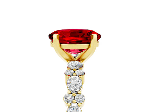 Yellow gold Fancy White Oval Cut Ruby Solitaire with Side Stones, Pave Band, Four-Prong Setting_5