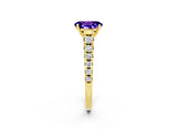 Yellow gold Fancy White Oval Cut Tanzanite Solitaire Ring with Cathedral Setting and Pavé Band_2