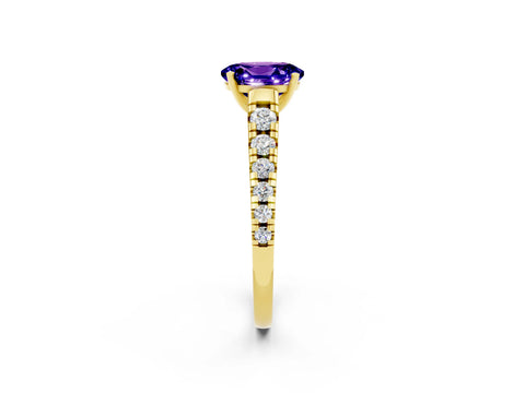 Yellow gold Fancy White Oval Cut Tanzanite Solitaire Ring with Cathedral Setting and Pavé Band_2