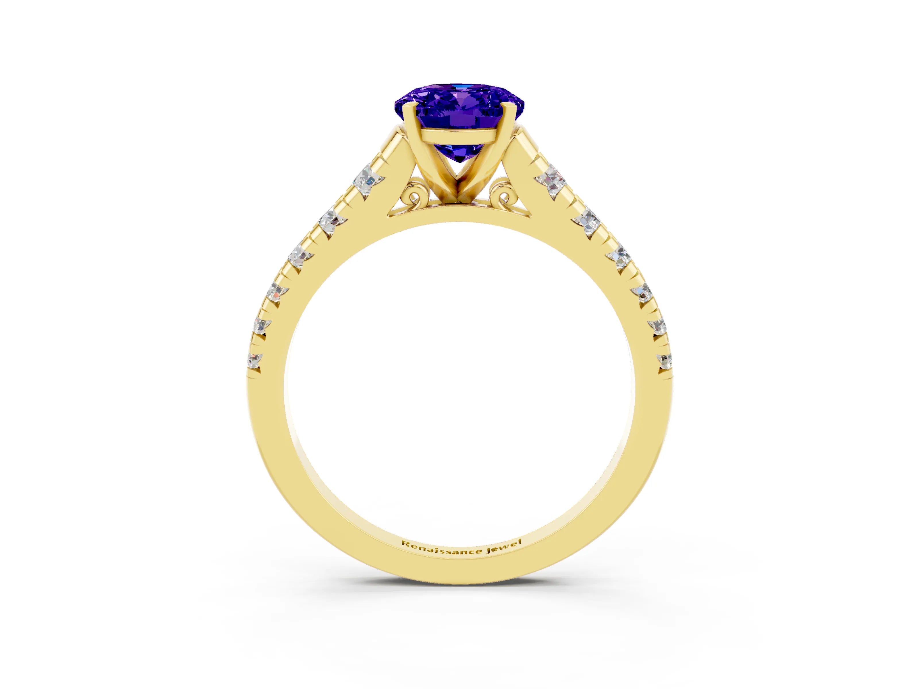 Yellow gold Fancy White Oval Cut Tanzanite Solitaire Ring with Cathedral Setting and Pavé Band_3