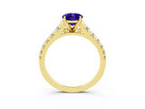 Yellow gold Fancy White Oval Cut Tanzanite Solitaire Ring with Cathedral Setting and Pavé Band_3