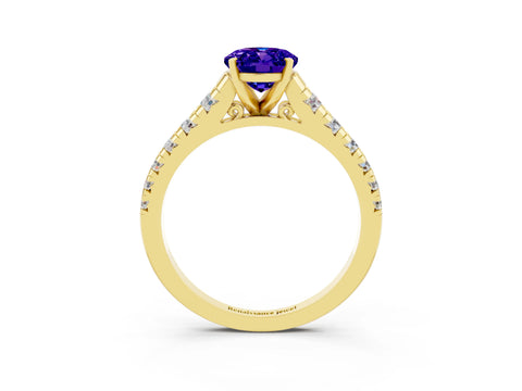 Yellow gold Fancy White Oval Cut Tanzanite Solitaire Ring with Cathedral Setting and Pavé Band_3
