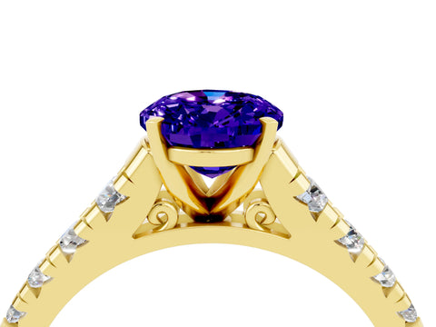Yellow gold Fancy White Oval Cut Tanzanite Solitaire Ring with Cathedral Setting and Pavé Band_4
