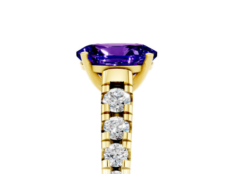 Yellow gold Fancy White Oval Cut Tanzanite Solitaire Ring with Cathedral Setting and Pavé Band_5
