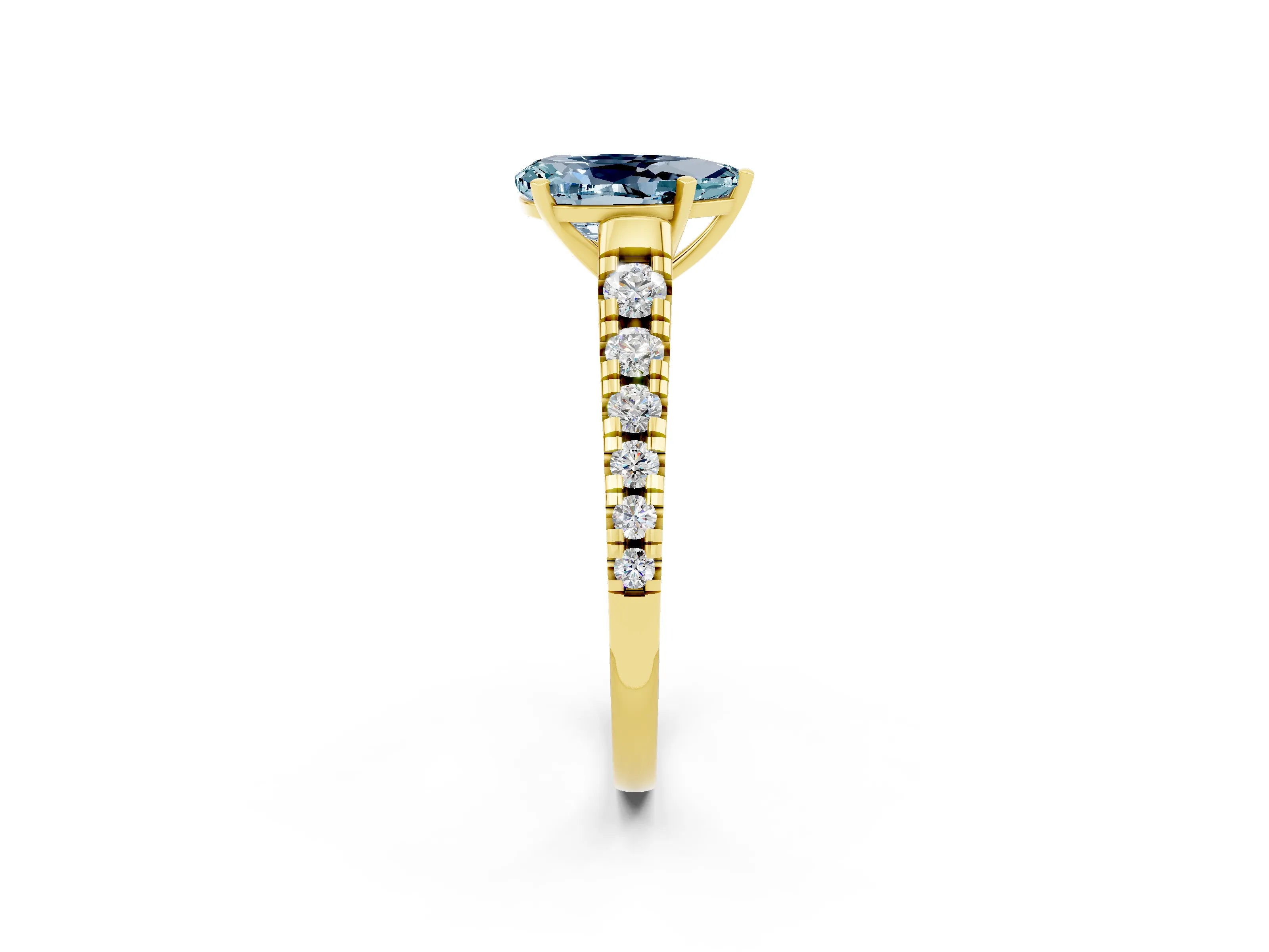 Yellow gold Fancy White Pear Cut Aquamarine Solitaire Ring with Cathedral Setting and Pavé Band_2