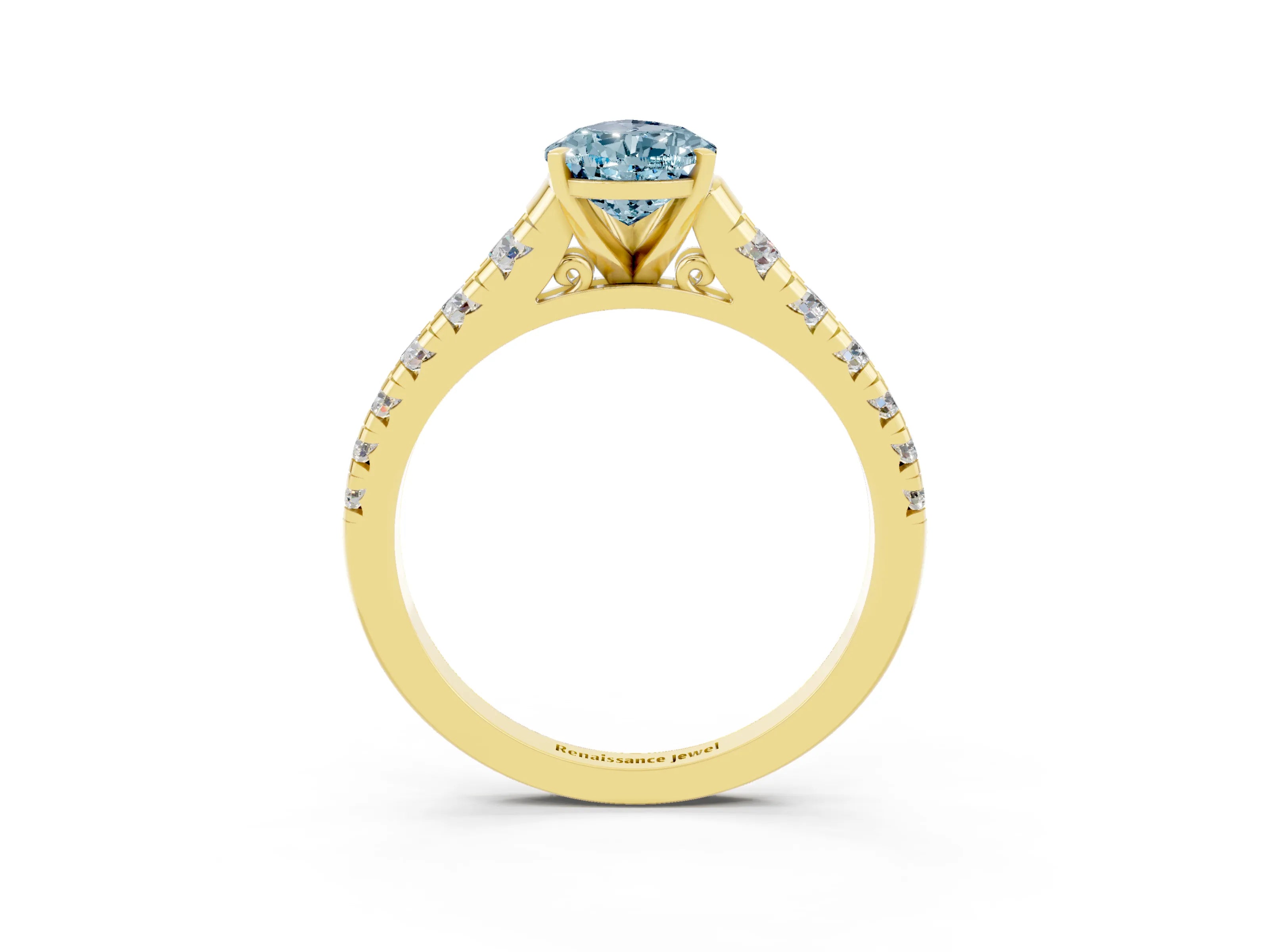 Yellow gold Fancy White Pear Cut Aquamarine Solitaire Ring with Cathedral Setting and Pavé Band_3