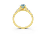 Yellow gold Fancy White Pear Cut Aquamarine Solitaire Ring with Cathedral Setting and Pavé Band_3