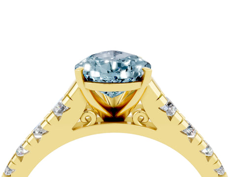 Yellow gold Fancy White Pear Cut Aquamarine Solitaire Ring with Cathedral Setting and Pavé Band_4