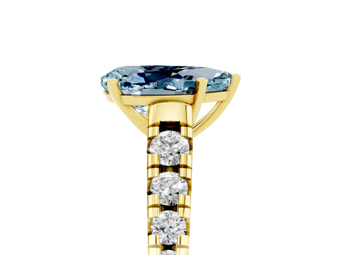 Yellow gold Fancy White Pear Cut Aquamarine Solitaire Ring with Cathedral Setting and Pavé Band_5