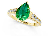 Yellow gold Fancy White Pear Cut Emerald Solitaire Ring with Cathedral Setting and Pavé Band_1