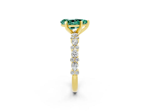 Yellow gold Fancy White Pear Cut Green Sapphire Solitaire with Side Stones, Pave Band, Four-Prong Setting_2