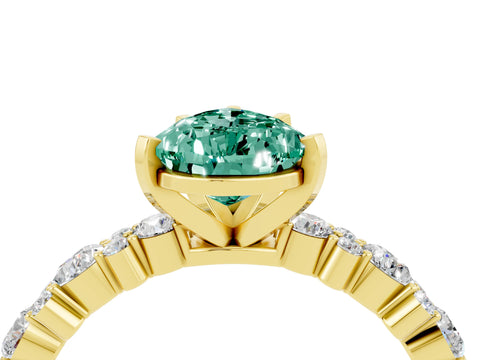 Yellow gold Fancy White Pear Cut Green Sapphire Solitaire with Side Stones, Pave Band, Four-Prong Setting_4
