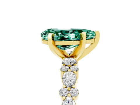 Yellow gold Fancy White Pear Cut Green Sapphire Solitaire with Side Stones, Pave Band, Four-Prong Setting_5