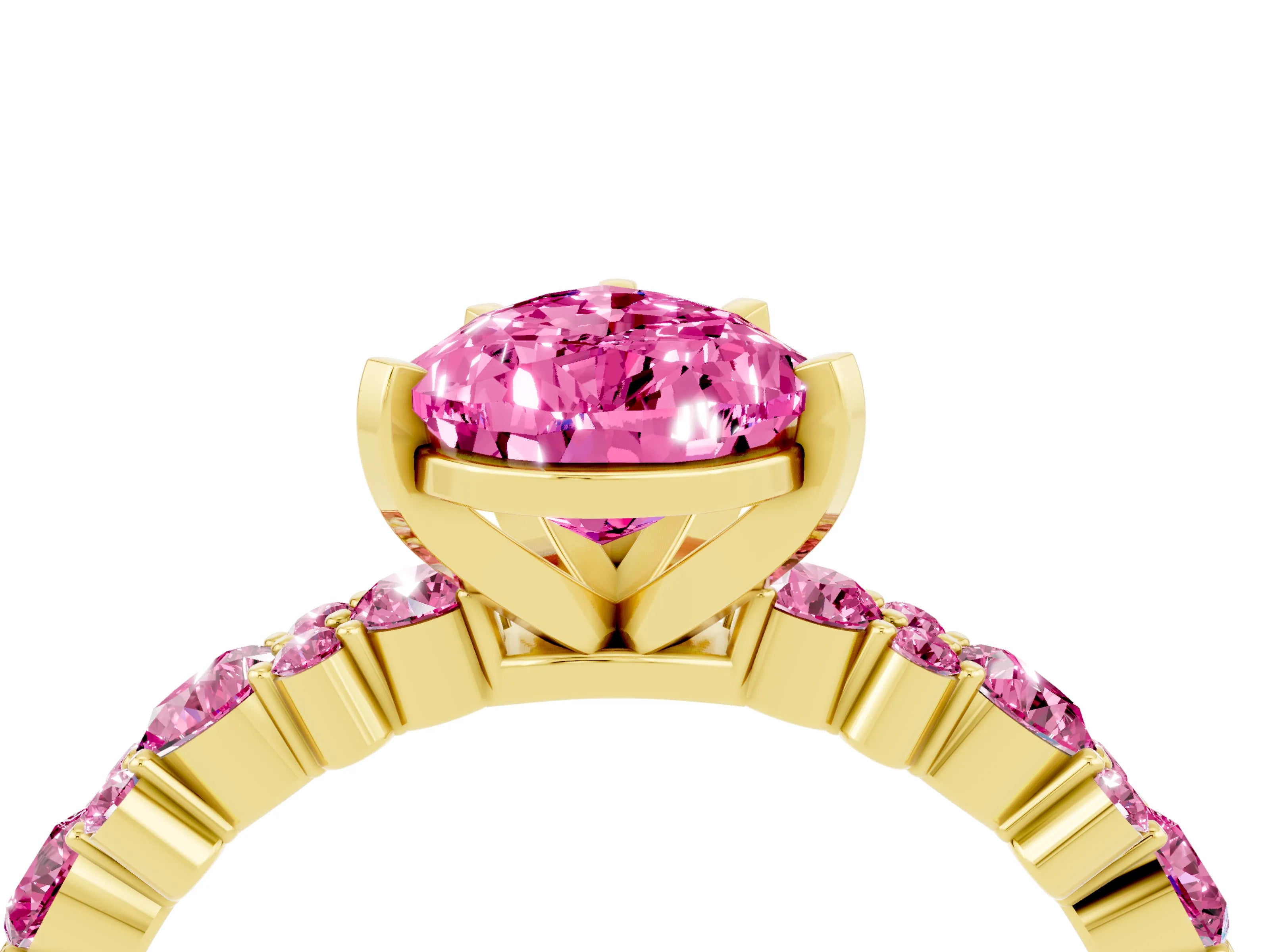 Yellow gold Fancy White Pear Cut Pink Sapphire Solitaire with Side Stones, Pave Band, Four-Prong Setting_16