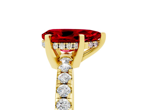 Yellow gold Fancy White Pear Cut Ruby Solitaire Ring with Pavé Band and Four-Prong Setting_5
