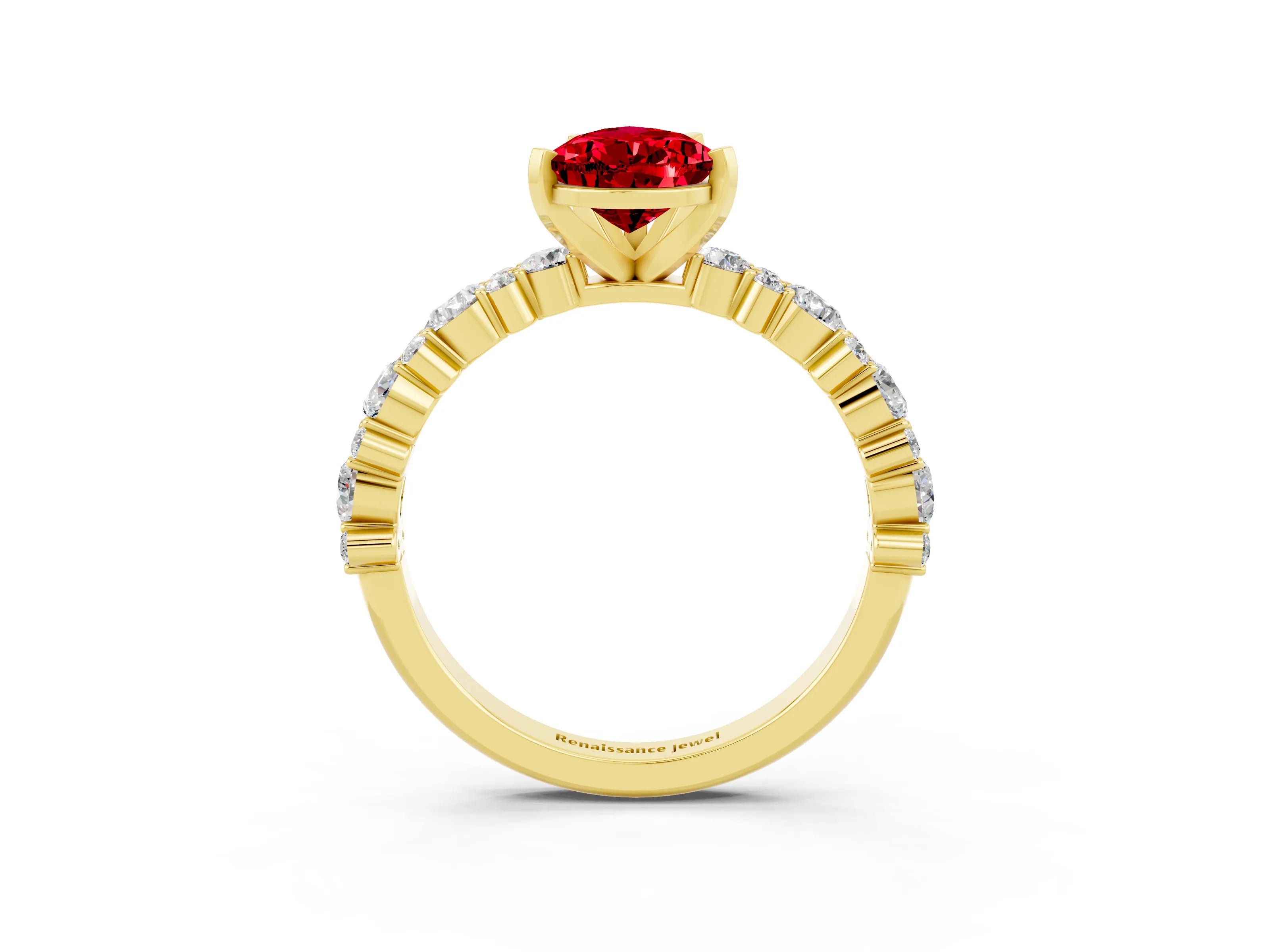 Yellow gold Fancy White Pear Cut Ruby Solitaire with Side Stones, Pave Band, Four-Prong Setting_3