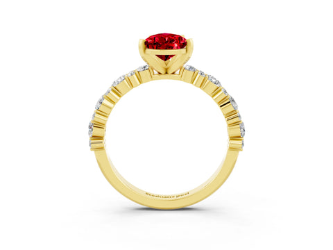 Yellow gold Fancy White Pear Cut Ruby Solitaire with Side Stones, Pave Band, Four-Prong Setting_3