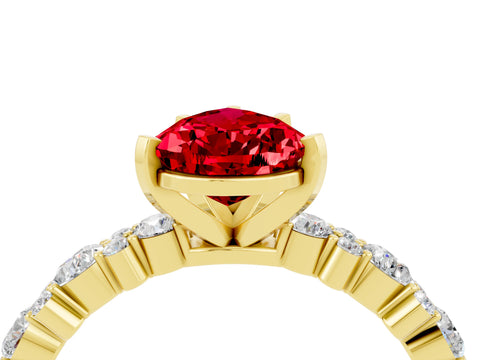 Yellow gold Fancy White Pear Cut Ruby Solitaire with Side Stones, Pave Band, Four-Prong Setting_4