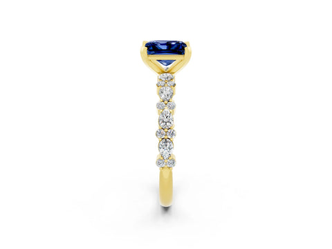 Yellow gold Fancy White Princess Cut Blue Sapphire Solitaire with Side Stones, Pave Band, Four-Prong Setting_14