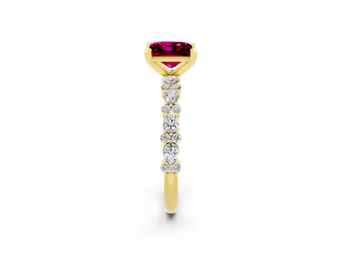Yellow gold Fancy White Princess Cut Garnet Solitaire with Side Stones, Pave Band, Four-Prong Setting_14