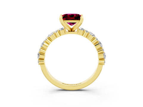 Yellow gold Fancy White Princess Cut Garnet Solitaire with Side Stones, Pave Band, Four-Prong Setting_15
