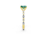 Yellow gold Fancy White Princess Cut Green Sapphire Solitaire with Side Stones on a Pavé Band and Four-Prong Setting_2