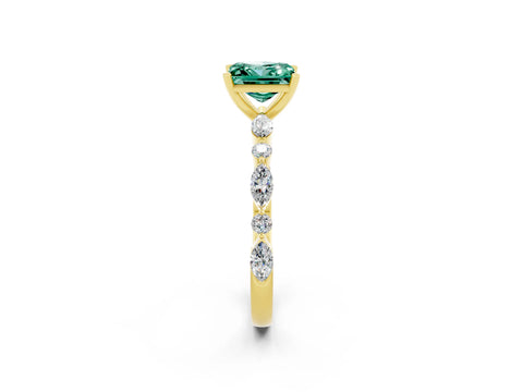 Yellow gold Fancy White Princess Cut Green Sapphire Solitaire with Side Stones on a Pavé Band and Four-Prong Setting_2