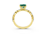 Yellow gold Fancy White Princess Cut Green Sapphire Solitaire with Side Stones on a Pavé Band and Four-Prong Setting_3