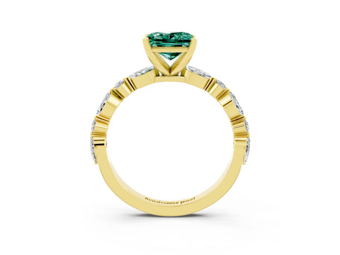 Yellow gold Fancy White Princess Cut Green Sapphire Solitaire with Side Stones on a Pavé Band and Four-Prong Setting_3