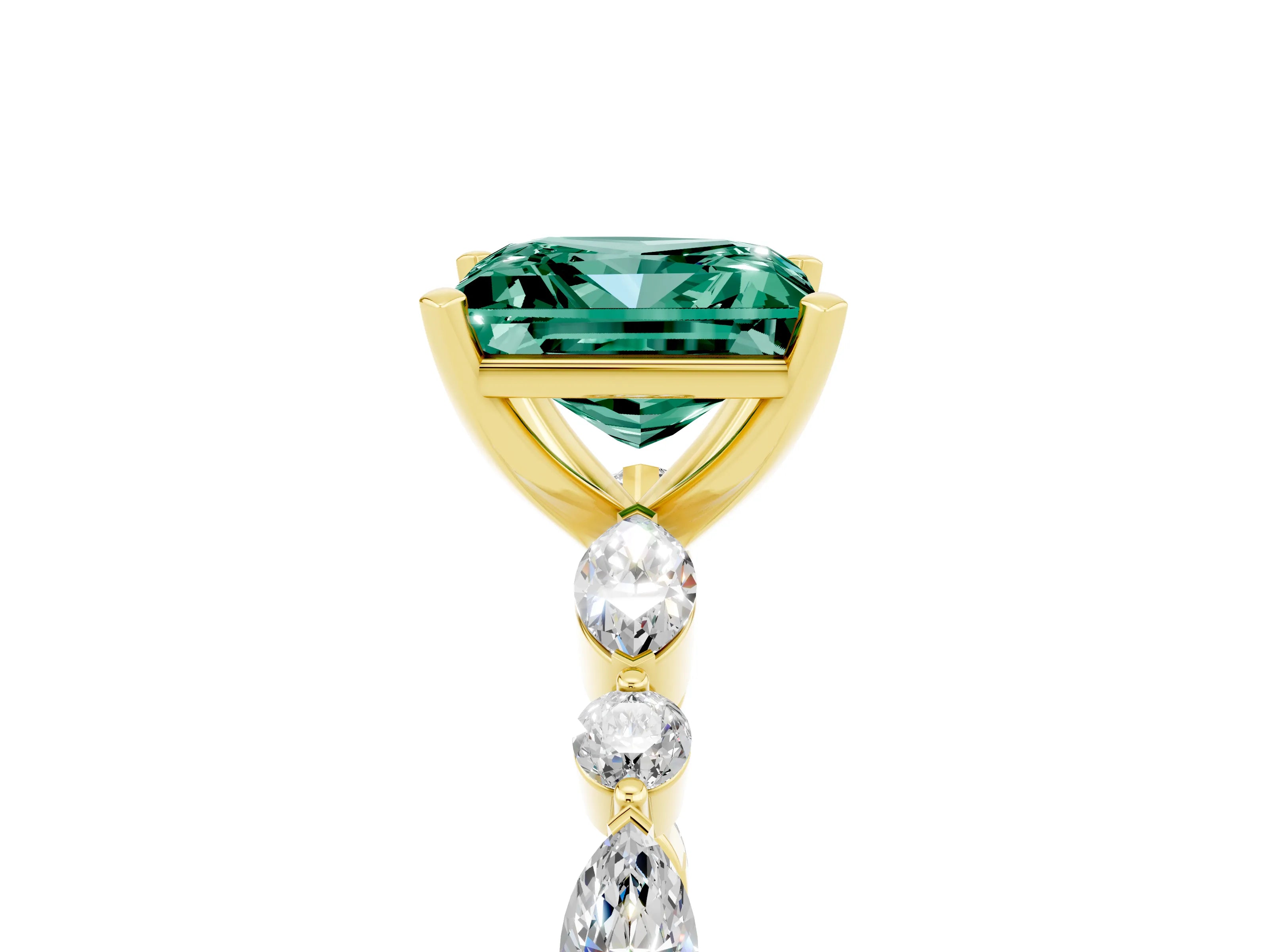 Yellow gold Fancy White Princess Cut Green Sapphire Solitaire with Side Stones on a Pavé Band and Four-Prong Setting_5
