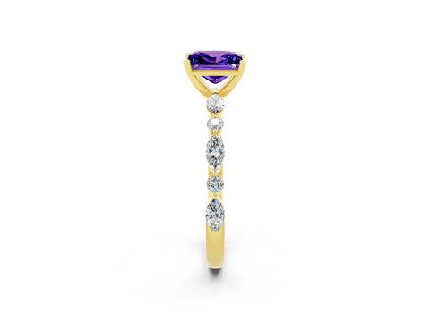 Yellow gold Fancy White Princess Cut Tanzanite Solitaire with Side Stones on a Pavé Band and Four-Prong Setting_2