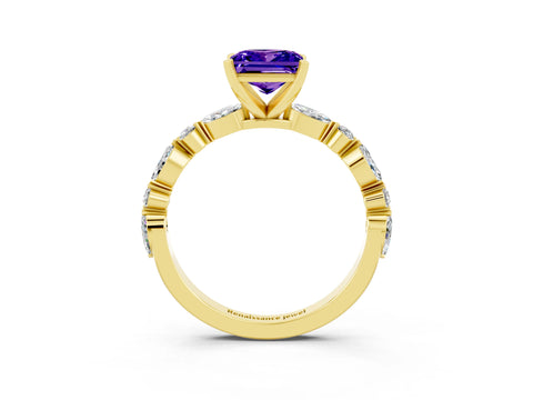 Yellow gold Fancy White Princess Cut Tanzanite Solitaire with Side Stones on a Pavé Band and Four-Prong Setting_3