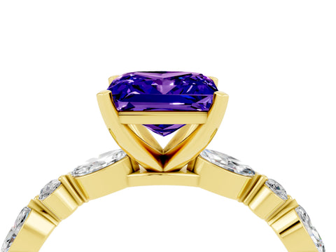 Yellow gold Fancy White Princess Cut Tanzanite Solitaire with Side Stones on a Pavé Band and Four-Prong Setting_4