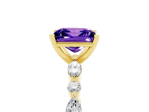 Yellow gold Fancy White Princess Cut Tanzanite Solitaire with Side Stones on a Pavé Band and Four-Prong Setting_5