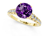 Yellow gold Fancy White Round Cut Amethyst Solitaire Ring with Cathedral Setting and Pavé Band_1