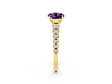 Yellow gold Fancy White Round Cut Amethyst Solitaire Ring with Cathedral Setting and Pavé Band_2