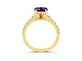 Yellow gold Fancy White Round Cut Amethyst Solitaire Ring with Cathedral Setting and Pavé Band_3