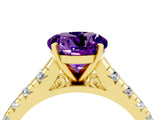 Yellow gold Fancy White Round Cut Amethyst Solitaire Ring with Cathedral Setting and Pavé Band_4