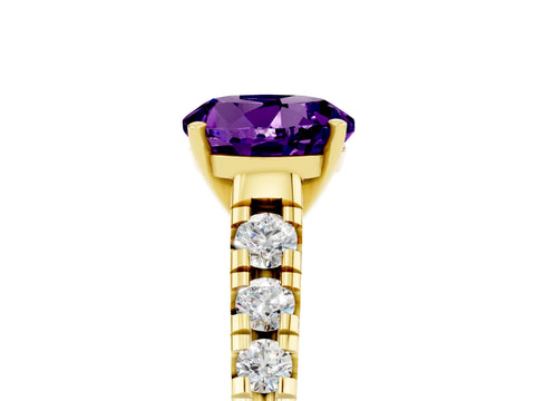 Yellow gold Fancy White Round Cut Amethyst Solitaire Ring with Cathedral Setting and Pavé Band_5